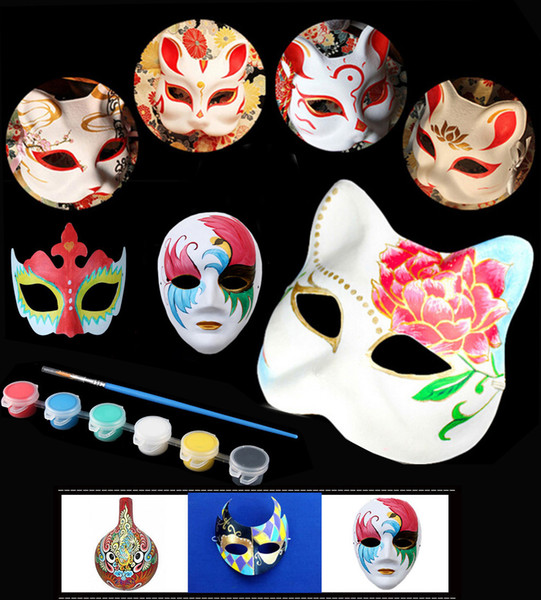 DIY Blank Mask Painting Set Paper Mask for Halloween Christmas Dance Masquerade Party Cosplay Costume For Kids Adult Paint and Mask