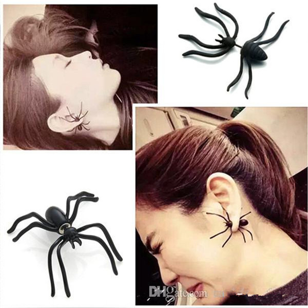 Punk Halloween Black Spider Charm Ear Stud Earrings Evening Gift For Party Halloween Costume Halloween props Novelty Toys K0422