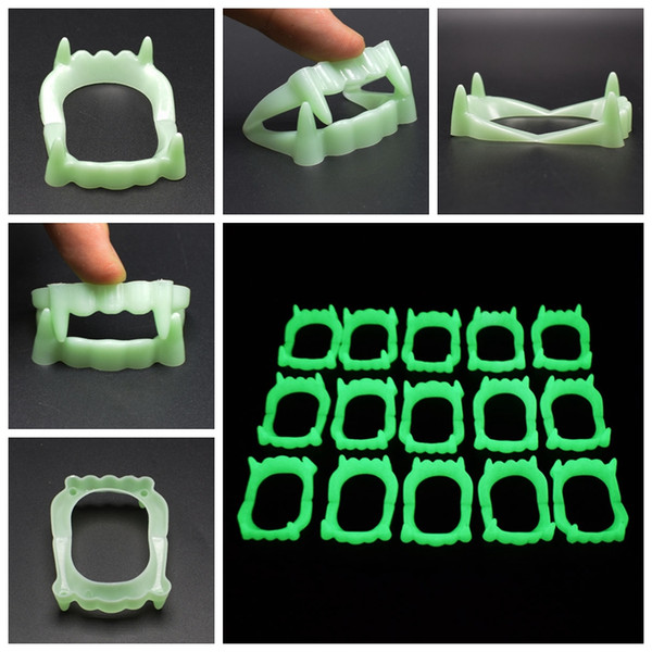 1000pcs Halloween Easter Tricky Toys Vampire Teeth Glow in the Dark Fluorescent Green Luminous Gags Practical fun Toy wholesale