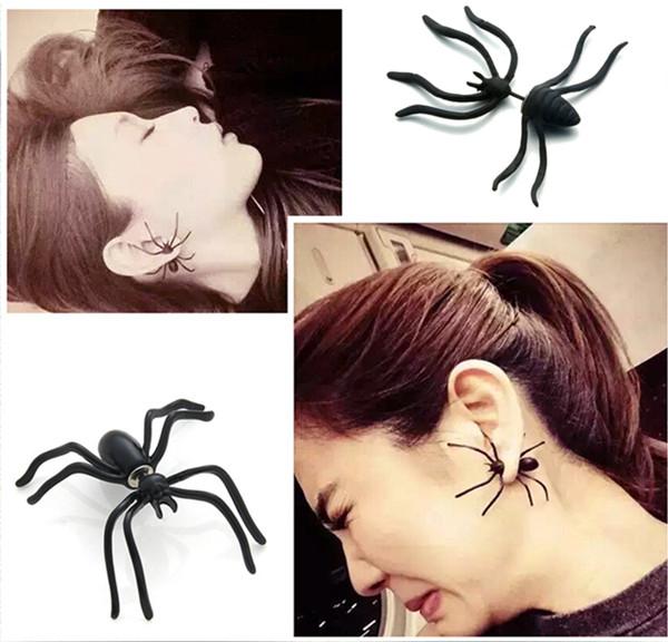 Punk Halloween Black Spider Charm Ear Stud Earrings Evening Gift For Party Halloween Costume Halloween props Novelty Toys