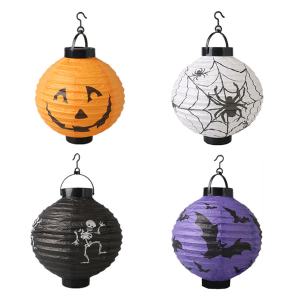 2018 Halloween Lantern Pumpkin Paper Bat Ghost Spider Lantern Ghost Festival Decoration Props Illuminated LED Paper Lantern