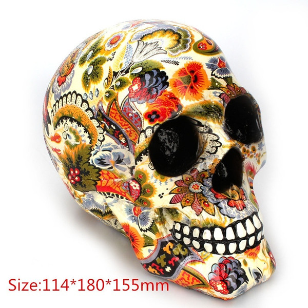 Pattern Colorful Resin Skull Statue Halloween Horror Modern Creative Personality Home Decoration