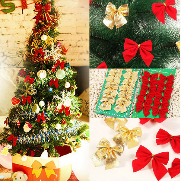 12pcs/lot Christmas Tree Bow Decoration Supplies XMAS Party Bows Gift Toy
