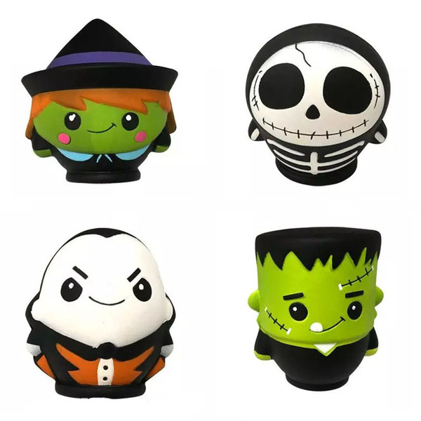 Halloween Jumbo Squishy 10CM The Skull Man Witch Vampire Green Zombie Scented Squishies Slow Rising Bread Kawayi Depression Kids Toys