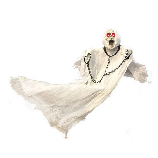 36inch 90cm Tall White Halloween Decoration Hanging Ghost with Chain Light up Eyes Sound and Sensor for Halloween Props Y1891202