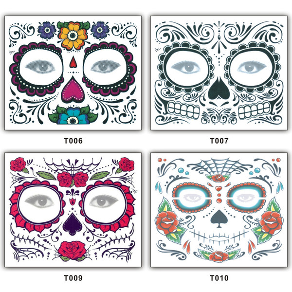 Day of The Dead Skull Face Halloween Festival Party Cool Beauty Tattoo Waterproof Temporary Tattoo Stickers Face