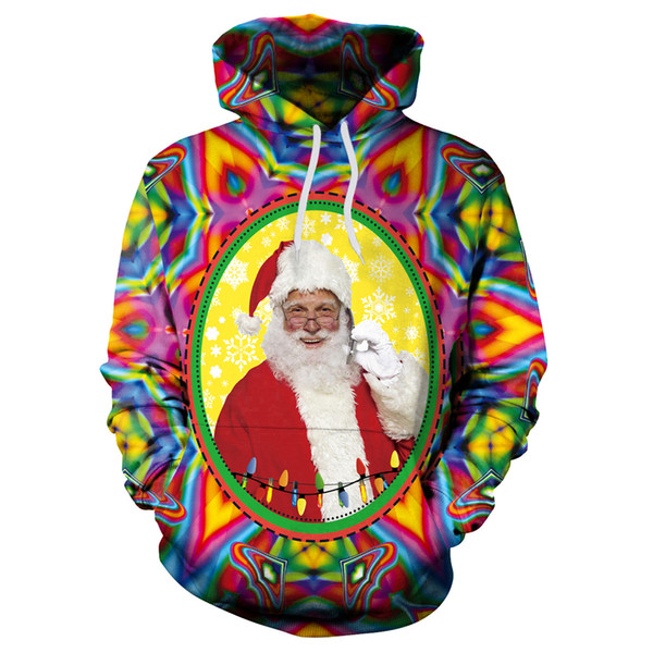 Autumn&Winter EU&US New Christmas digital printing loose hooded Sweatshirt large size New Year Santa Claus Party Supplies Elk Bear Xmas Tree