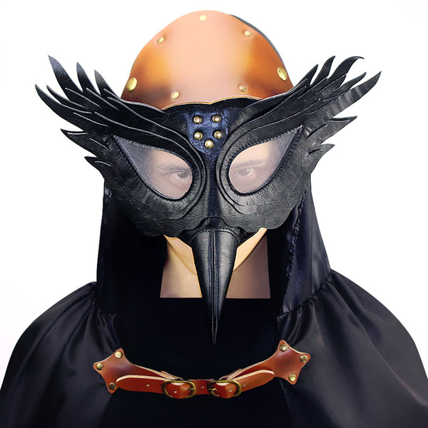 Strong-Toyers Fancy Full Face Adult Halloween Mask PU Leather Steam Punk Gothic Bird Beak Goggles Halloween