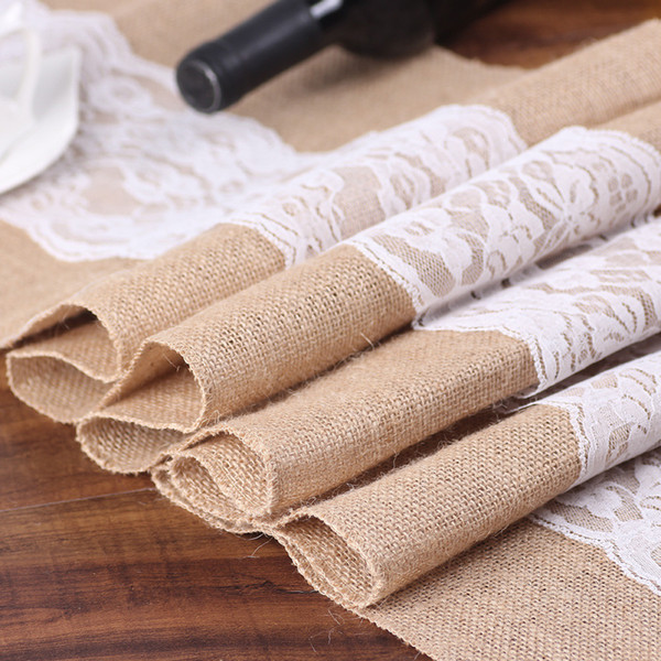 Burlap Hessian Table Runner with Lace, Easter Decoration Country Rustic Barn Wedding Decoration,Baby & Bridal Shower Decor,