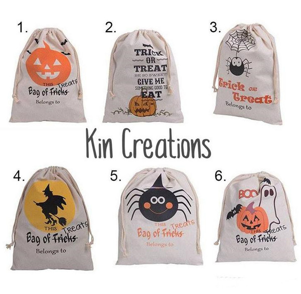 New Halloween Sacks Bag Canvas Personalized Children Candy Gifts Bag Pumpkin Spider treat or trick Drawstring Bags
