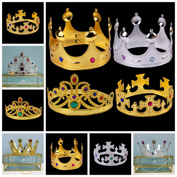 Gold Silvery Crown King Queen Princess Prince Tiara Costume Accessory for Adult Kids Party Favors RTDD2548