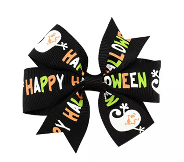 New 3 inch Baby Halloween Grosgrain Ribbon Bows WITH Clip Girls Kids Ghost Pumpkin Baby Girl Pinwheel Hair Clips Hair Pin Accessories KFJ105