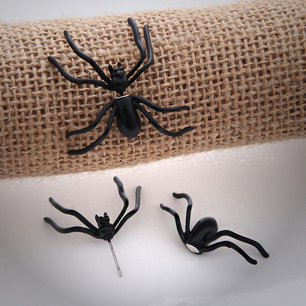 Cool Punk Halloween Black Spider Charm Ear Stud Earrings Evening Gift For Party Halloween Costume Novelty Toys DHL