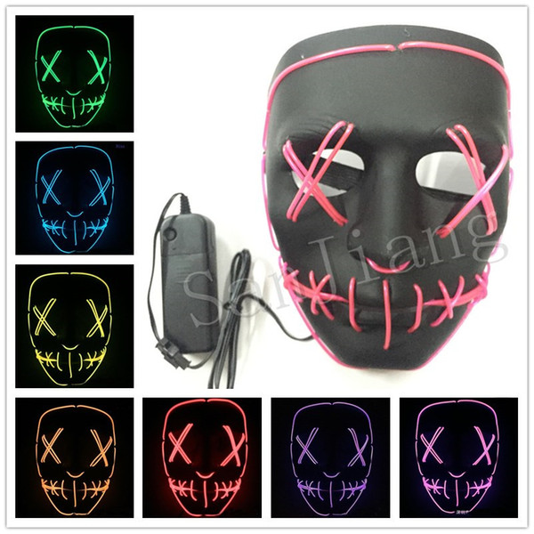 LED Halloween Ghost Masks EL Wire Slit Mouth Light Up Glowing Scary Horror Masquerade Mask Cosplay Costumes Party Full Face Masks hot
