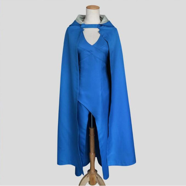 HOT A Game of Thrones Cosplay Show Costume Blue Dress Cloak 5 Sizes Christmas Halloween Party Costume Christmas gift