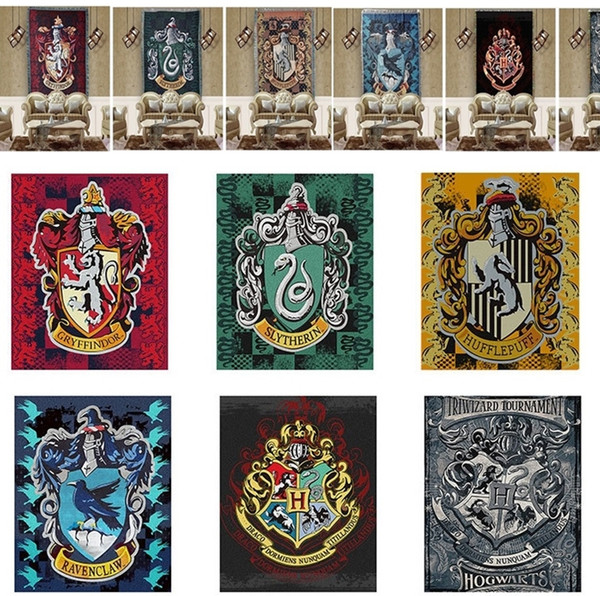 Newest Harry Potter Tapestry Throw polyester Gryffindor Hochpaqis Sitlin Ravenkelau Flag Hogwarts Carpet 13 styles Halloween Supplies I410