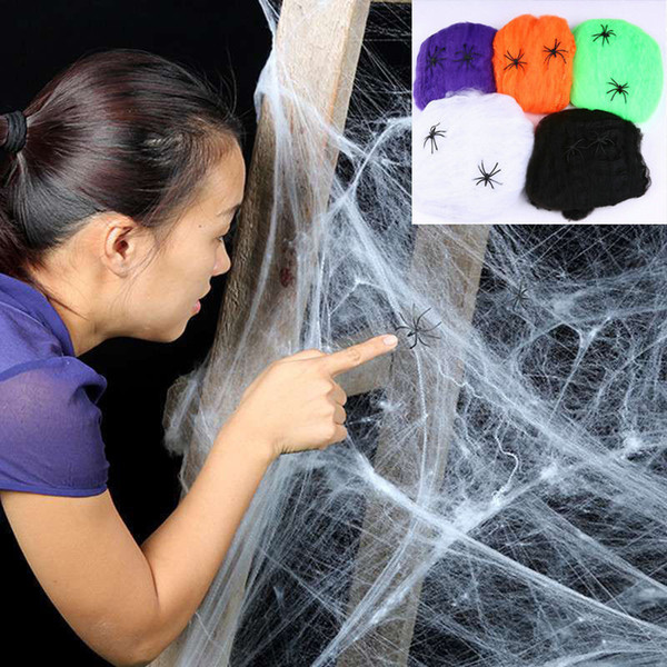 50PCS Halloween Scary Party Scene Props White Stretchy Cobweb Spider Web Horror Halloween Decoration For Bar Haunted House