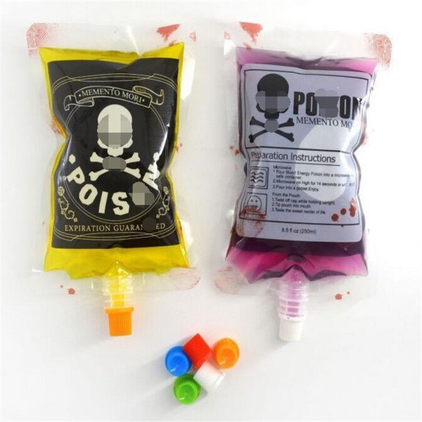 2018 250ml Halloween cosplay Blood Bag Juice Energy Drink Bag Halloween event Party supplies Pouch Props Vampires Reusable Package 100lots