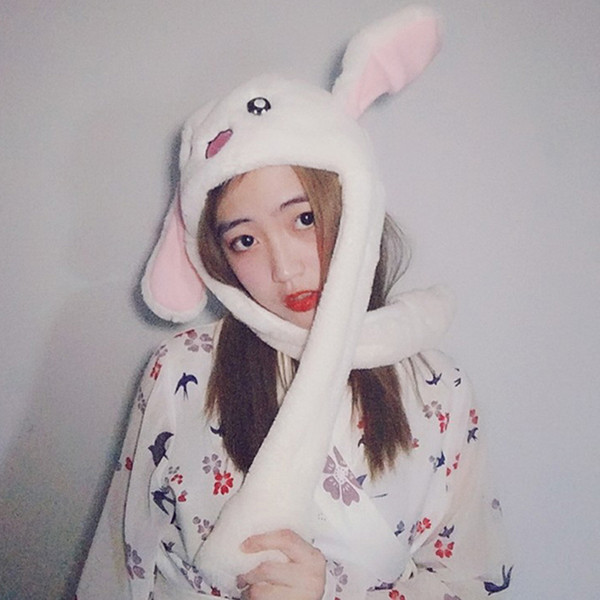 Plush Moving Ear Rabbit Hat Funny Hand Pinching Airbag Magnet Ear To Move Vertical Ears Cap Cute Animal Creative Holiday Gift Christmas
