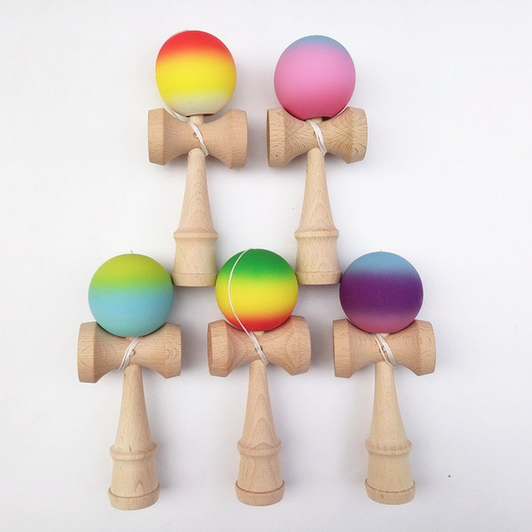 MOQ 100pcs rubber paint Gradient color Kendama 10colors 18.5CM Boutique Japan Traditional Game beech Kendama TOY