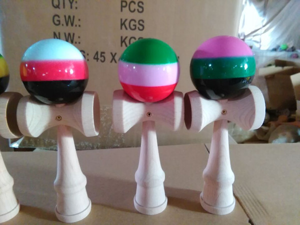 100pcs Size 18.5cm 3 colors Japanese beech Game Kendama Ball colorful PU Paint tribute professional free DHL