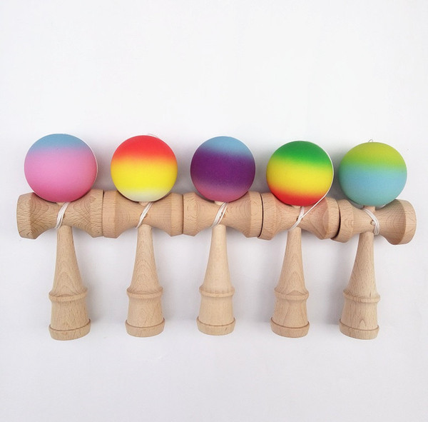 MOQ 50pcs rubber paint Gradient color Kendama 10colors 18.5CM Boutique Japan Traditional Game beech Kendama TOY