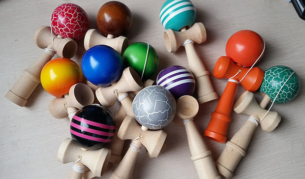 DHL/Fedex New Big size 18*6cm Kendama Ball Japanese Traditional Wood Game Toy stripe crack Education Gift Children toys B001