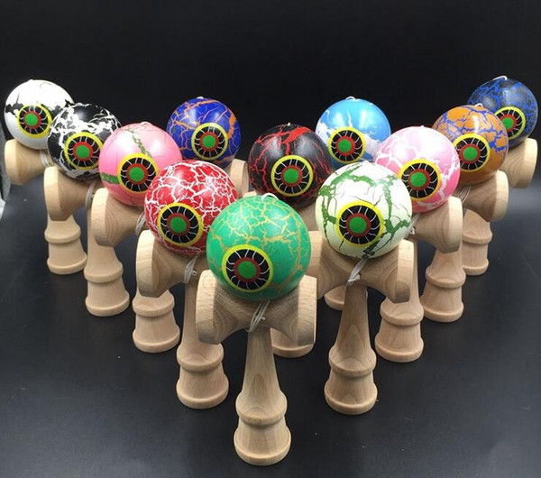 MOQ 100pcs Crackle paint eyes ball Kendama 10colors 18.5CM Boutique Japan Traditional Game beech Kendama TOY