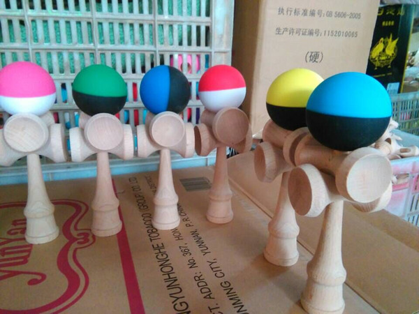 200pcs Size 20.5cm 5cups Japanese beech Game Kendama Ball colorful rubber Paint tribute professional free DHL