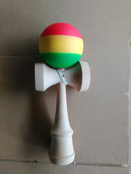 50pcs High quality 25cm jumbo Funny Japanese Traditional Wood Game Toy rainbow kendama rubber rasta kendama three colors for adult