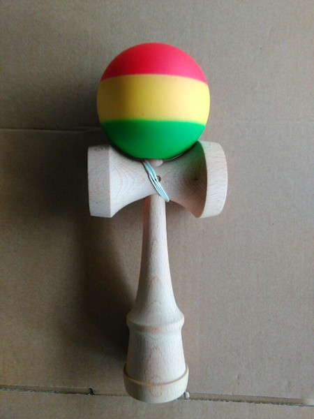 100pcs High quality 25cm jumbo Funny Japanese Traditional Wood Game Toy rainbow kendama rubber rasta kendama three colors for adult