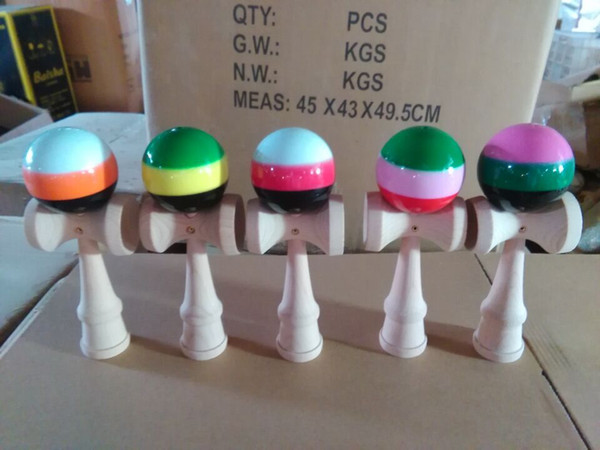 200pcs Size 18.5cm 3 colors Japanese beech Game Kendama Ball colorful PU Paint tribute professional free DHL