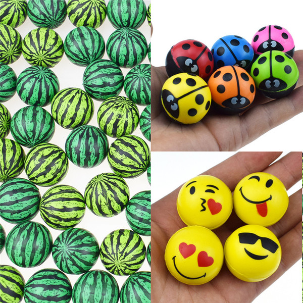 Multicolor 30mm diameter Bouncy balls cute ladybird watermelon Emoji pattern Rubber bouncing Ball Kids toys Capsule props sales promotion