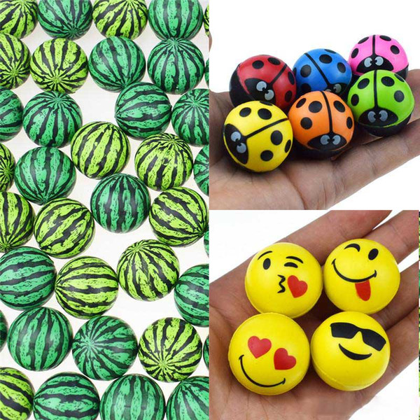 Multicolor 30mm diameter Bouncy balls cute ladybird watermelon Emoji pattern Rubber bouncing Ball Kids toys Capsule props sales promotion