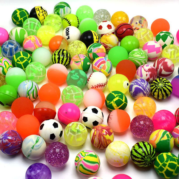 Multicolor 32mm Bouncy Balls solid color eyeball watermelon baseball football insects ladybird pattern mini bouncing toys kids gifts