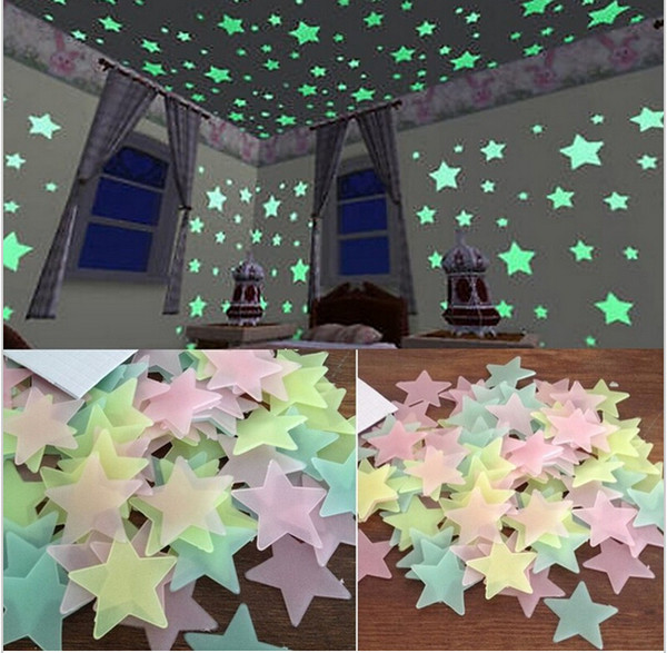 LESUPERAY 100pcs/bag 3CM Fashion Wonderful Solid Stars Glow in the Dark Kid's Bedroom Corridor Ceiling FluoresceDecoration Adesivo De Parede