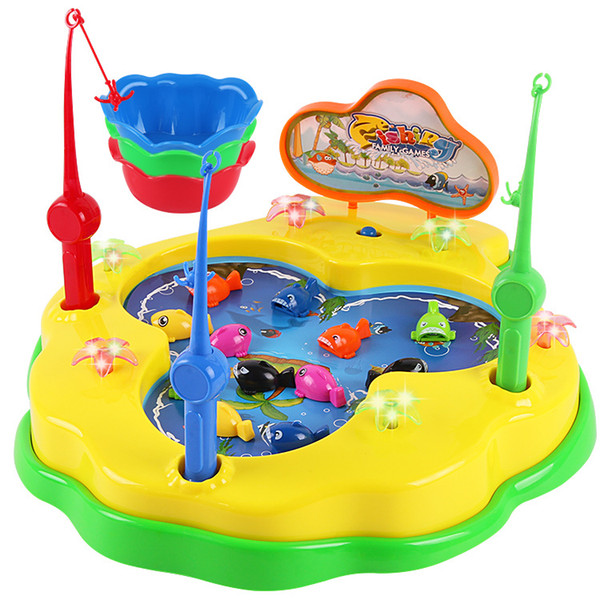 Children electric rotary fishing toy set, magnetic ocean music fishing games puzzle children's toys