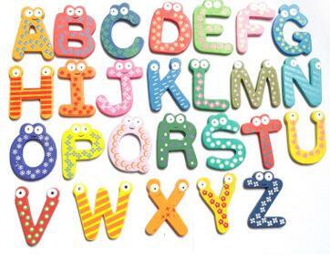 Fridge Magnet Child Colorful 26 Letters shape Learning Wooden Magnetic Toddler Children Toys 26 Words Study Alphabet