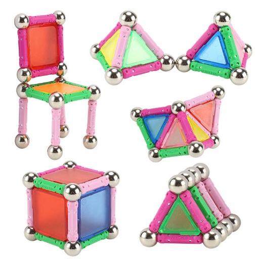 50pcs Magnetic Sticks Blocks DIY Magnetic Construction Set Magnet Sticks with Steel Balls Intelligence Development Toy