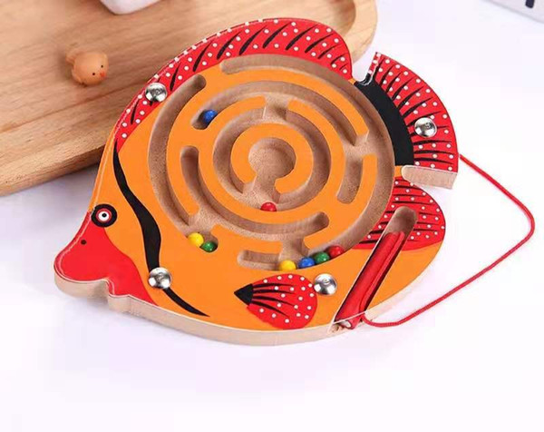 Hot children's educational fun toy magnetic maze beads wooden trumpet animal maze multi-function gift safe and environmentally friendly toys