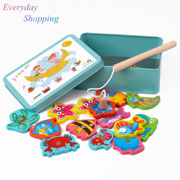 Baby Educational Toy For Children Iron Box Fishing Wooden Game Set Novelty Toys Boy Girl Cognition Magnetic Toys Set Kids Gifts