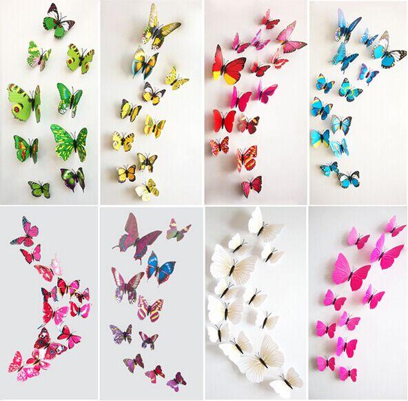 1200 Pcs/Lot PVC 3D Butterfly Wall Stickers Decals Home Decor Poster for Kids Rooms Adhesive to Wall Decoration Adesivo De Parede