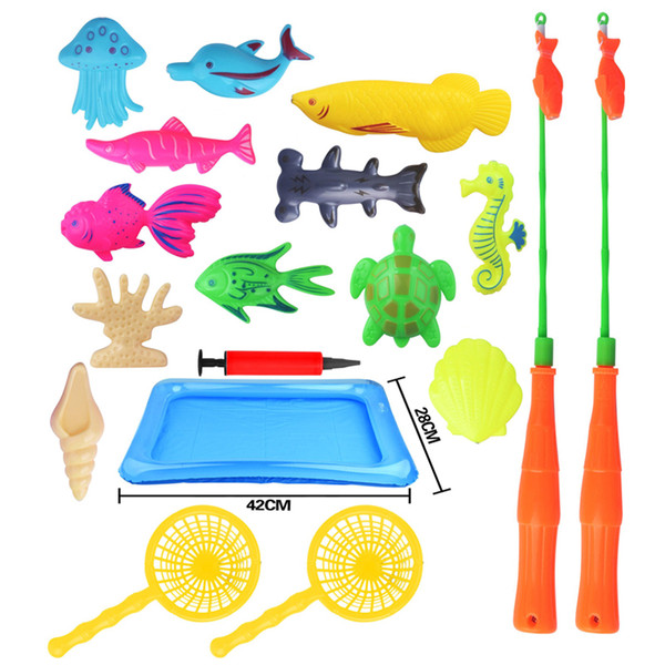 18 Kit Set Double Rod Magnetic Fishing Toy children's toy Octopus conch