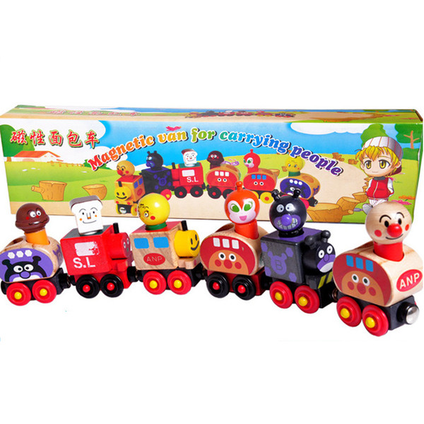 Baby Toys Anpanman Set Magnetic Van For Carrying People Train Wooden Toys Magnetic Vehicle Blocks Kids Educational Gift