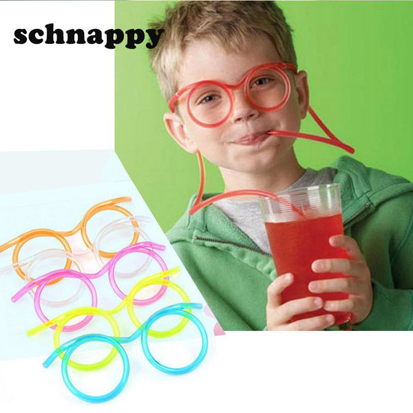 Fun soft plastic straw funny glasses flexible drinking toys party joke tube tools kids baby birthday toys