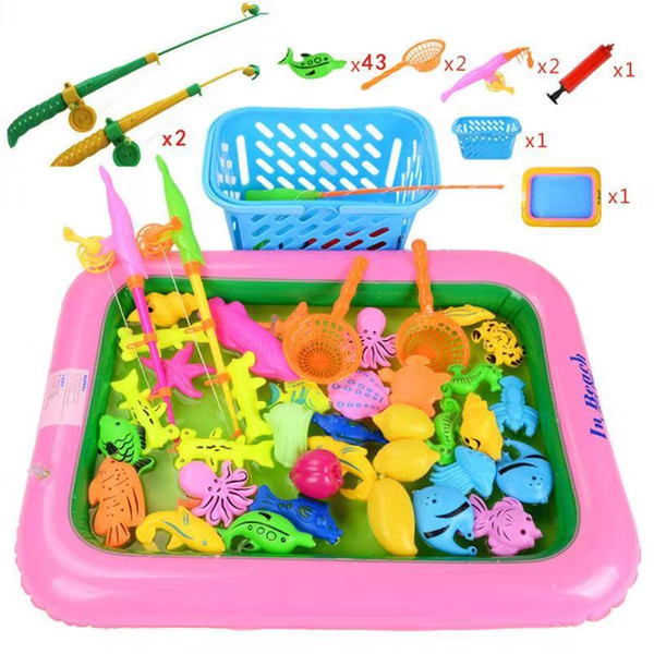 Wholesale 40pcs/set Plastic Magnetic Floating Fishing Toys Learning Education Indoor Outdoor Fun Parent-child Interactive Game 5-7years Baby