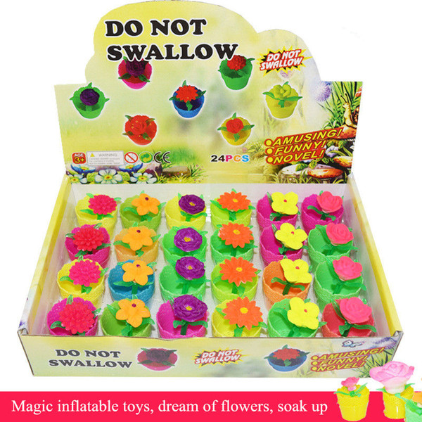 24pcs/lot Educational Funny Toys New Strange Water Swelling Plant Four Seasons Dream Flower Expansion Potted Soak Grow Up