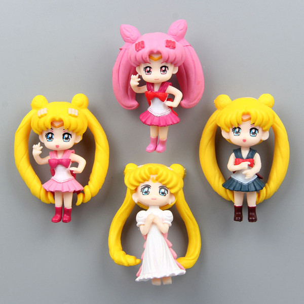 Wh Cartoon Girls creative Sailor Moon decoration fridge magnets stickers 4pcs /set PVC powerful fridge magnets stickers Home Decor Ornaments