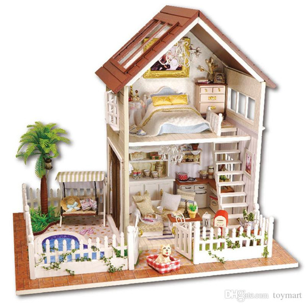 Romantic Paris Apartment Dollhouse Mini DIY Wooden House Kit with LED Light Handmade Doll House Toys Creative Gifts Toys