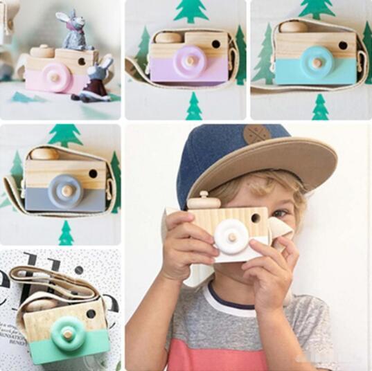 8 colors Mini Wooden Camera Toy Hanging on Neck Anti-Static and Natural Wood for Kids Baby Toddler Room Decoration